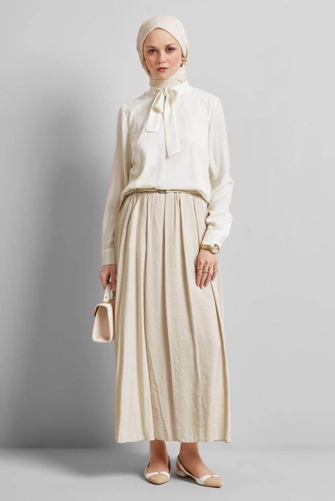 Hijab-Kleidung BEIGE GÜRTELROCK 60660  - ALVİNA