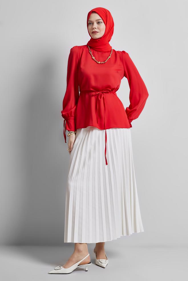 Hijab-Kleidung WEISS PLISSIERTER ROCK 60661 - ALVİNA