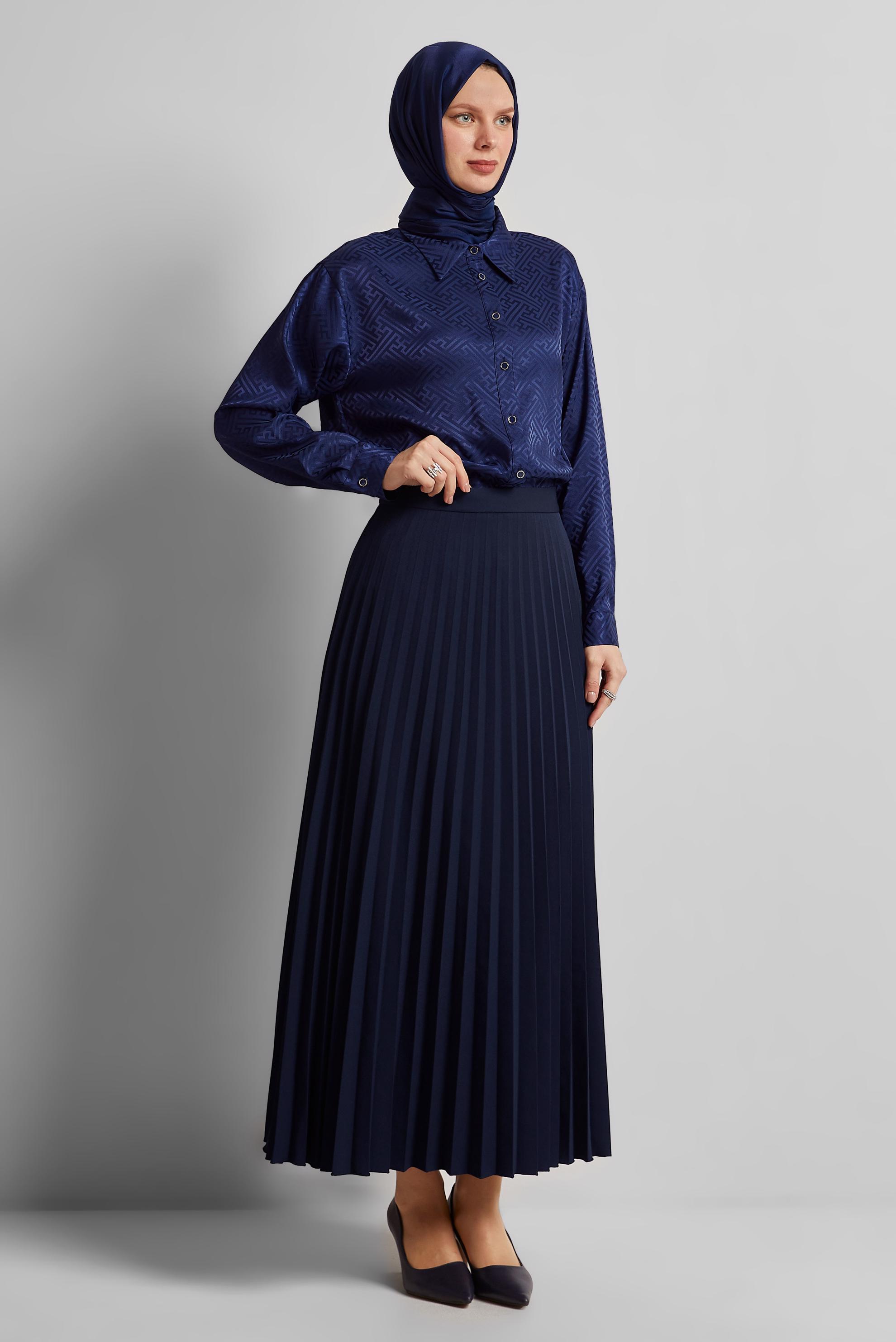 Tesettür giyim LACİVERT PİLİSELİ ETEK 60661
