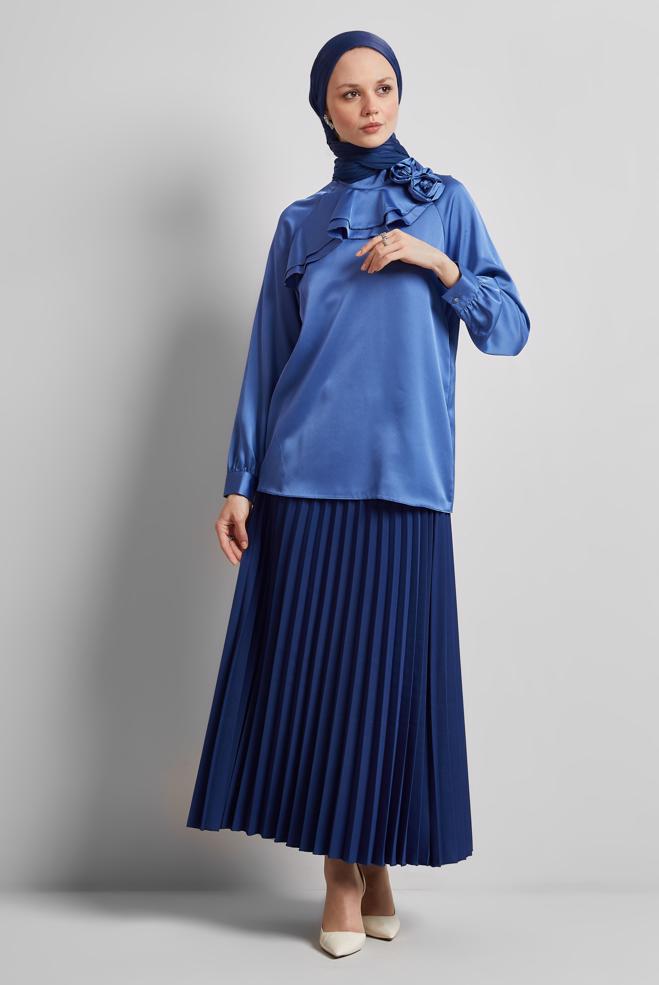 Hijab-Kleidung NAVY BLAU PLISSIERTER ROCK 60661 - ALVİNA