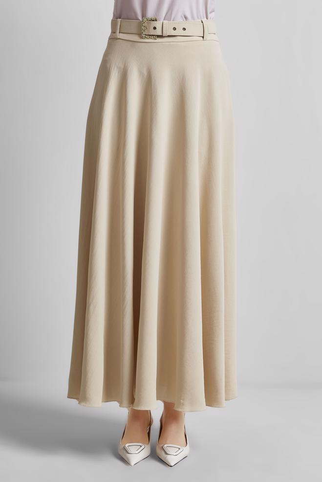 Hijab-Kleidung BEIGE ROCK MIT GÜRTEL 60662 - ALVİNA