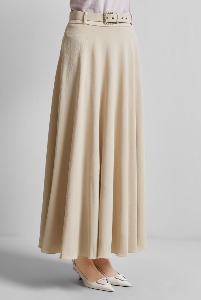 Hijab-Kleidung BEIGE ROCK MIT GÜRTEL 60662 - ALVİNA