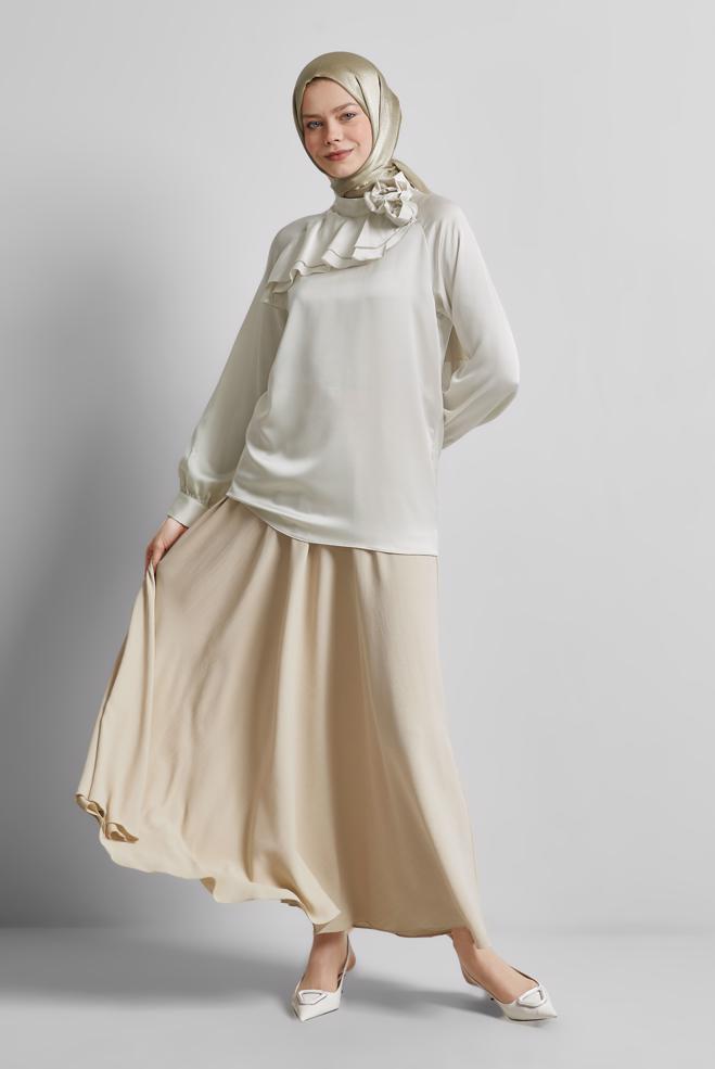 Hijab-Kleidung BEIGE ROCK MIT GÜRTEL 60662 - ALVİNA