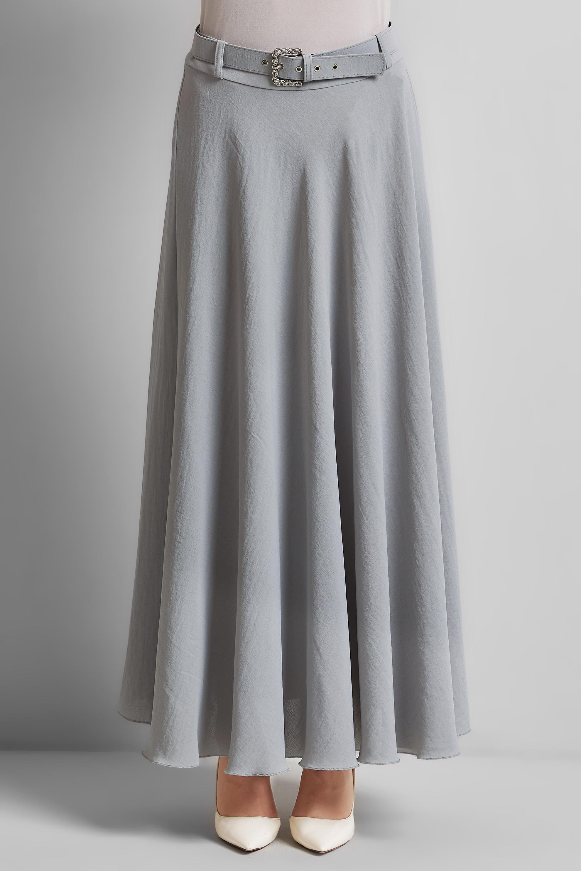 Tesettür giyim GÜMÜŞ KEMERLİ ETEK 60662