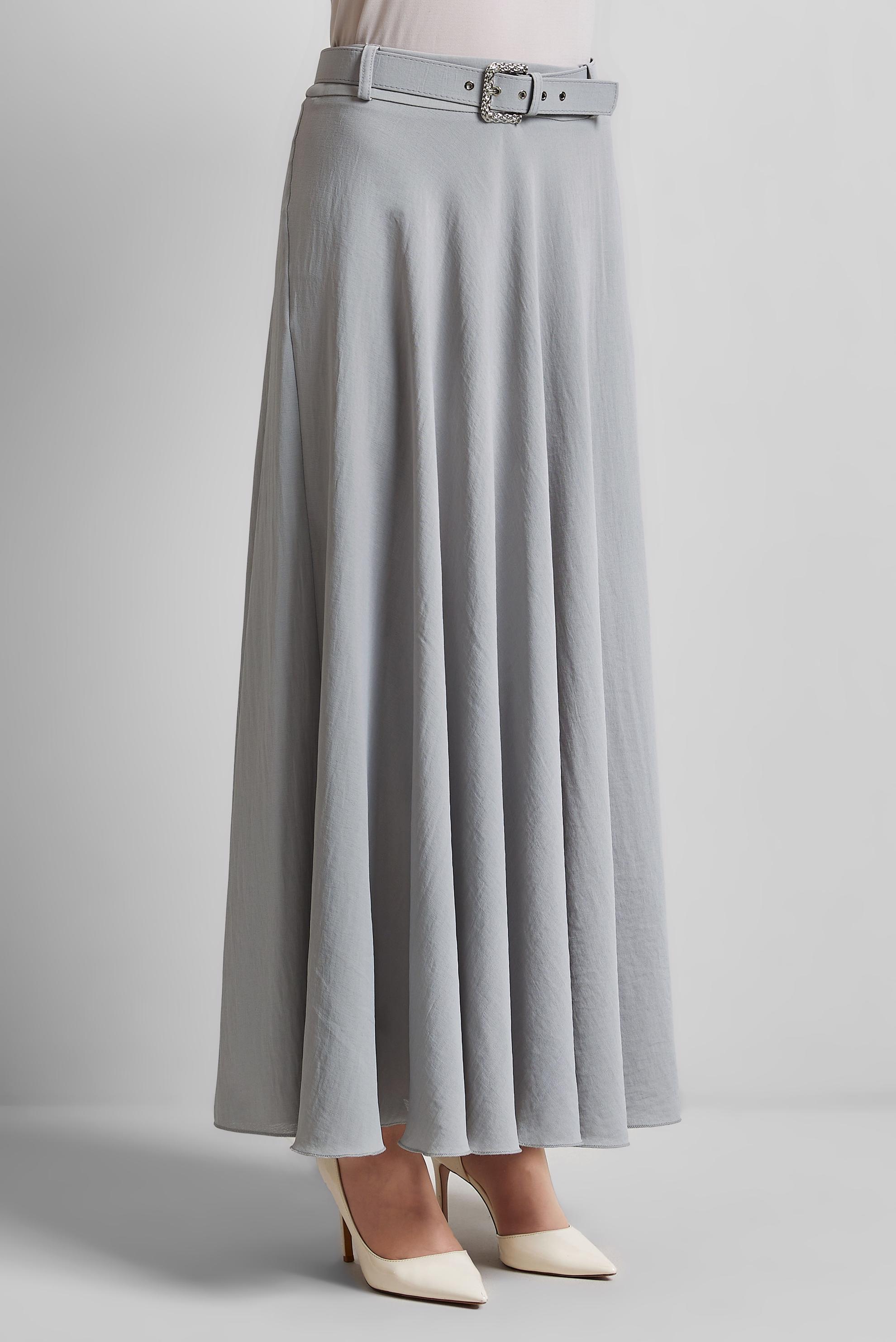 Tesettür giyim GÜMÜŞ KEMERLİ ETEK 60662