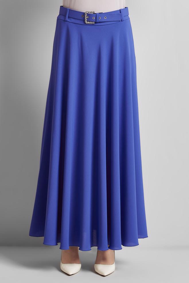 Hijab-Kleidung NAVY BLAU ROCK MIT GÜRTEL 60662 - ALVİNA
