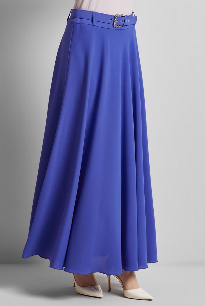 Hijab-Kleidung NAVY BLAU ROCK MIT GÜRTEL 60662 - ALVİNA
