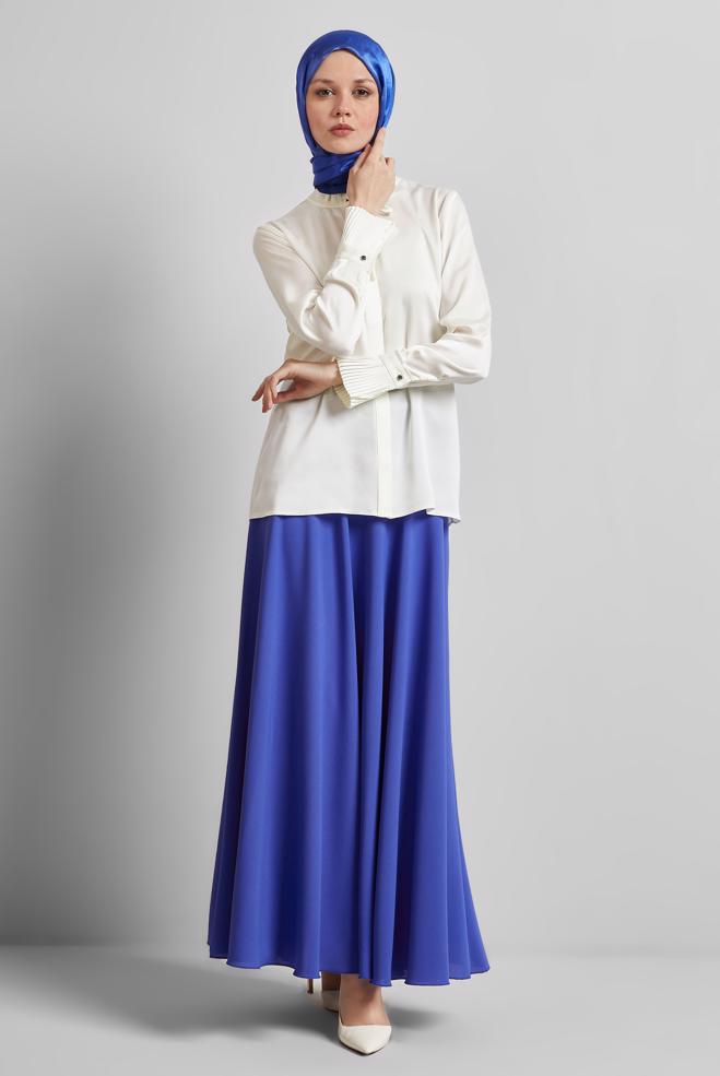 Hijab-Kleidung NAVY BLAU ROCK MIT GÜRTEL 60662 - ALVİNA