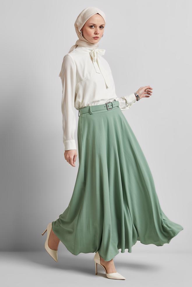 Hijab-Kleidung GRÜN ROCK MIT GÜRTEL 60662 - ALVİNA
