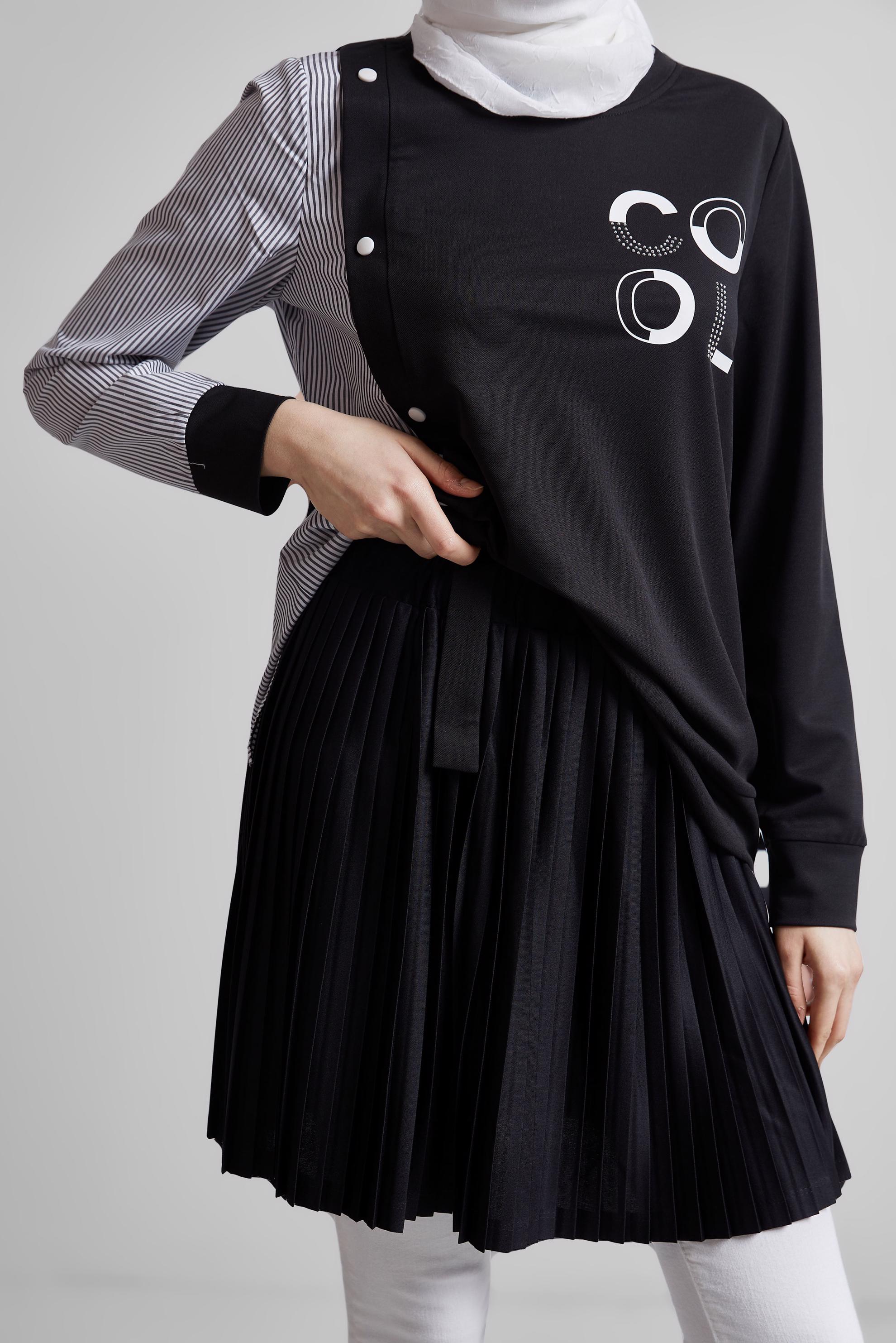 Tesettür giyim SİYAH PİLİSELİ İÇ ETEK 60665