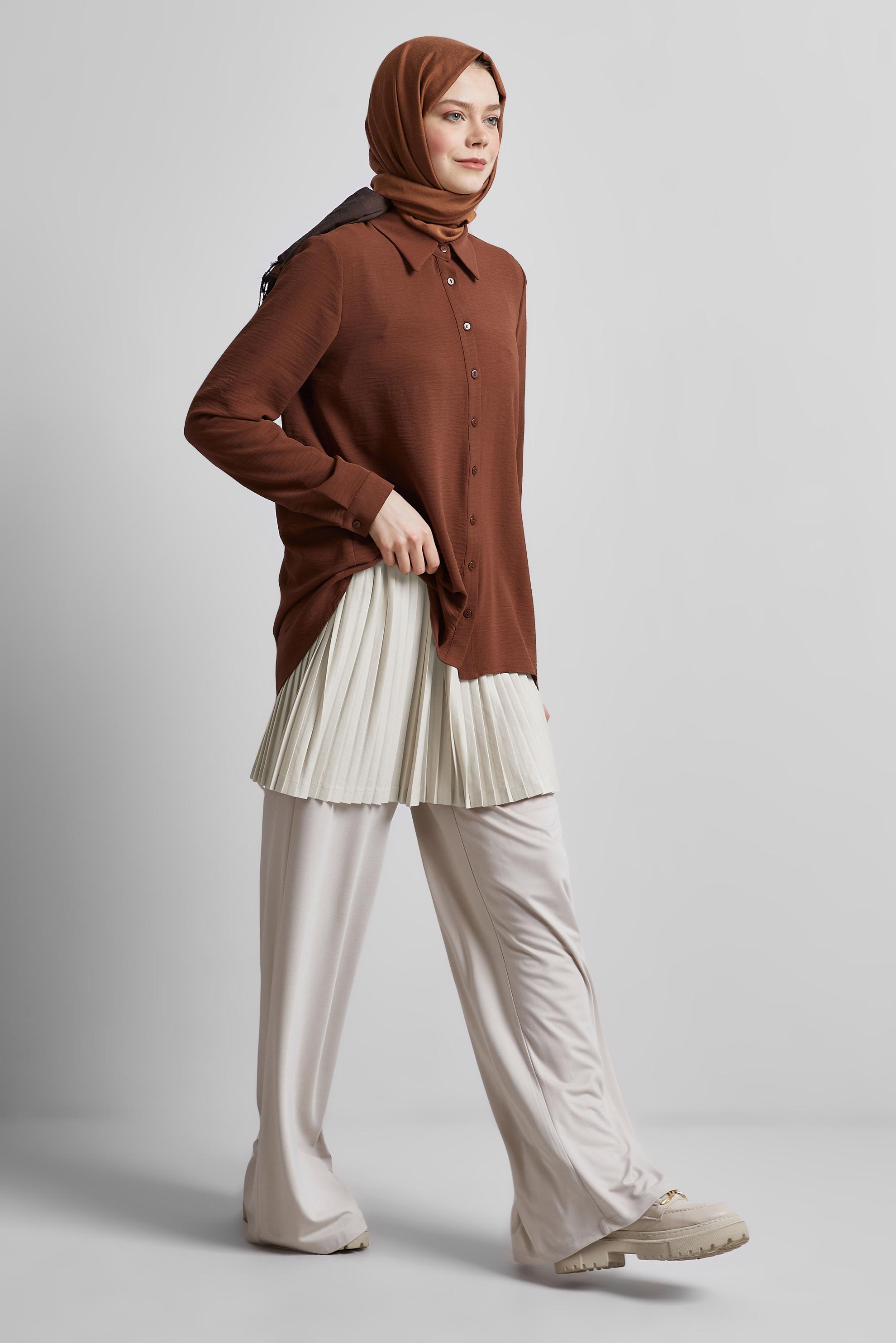 Tesettür giyim BEJ PİLİSELİ İÇ ETEK 60665