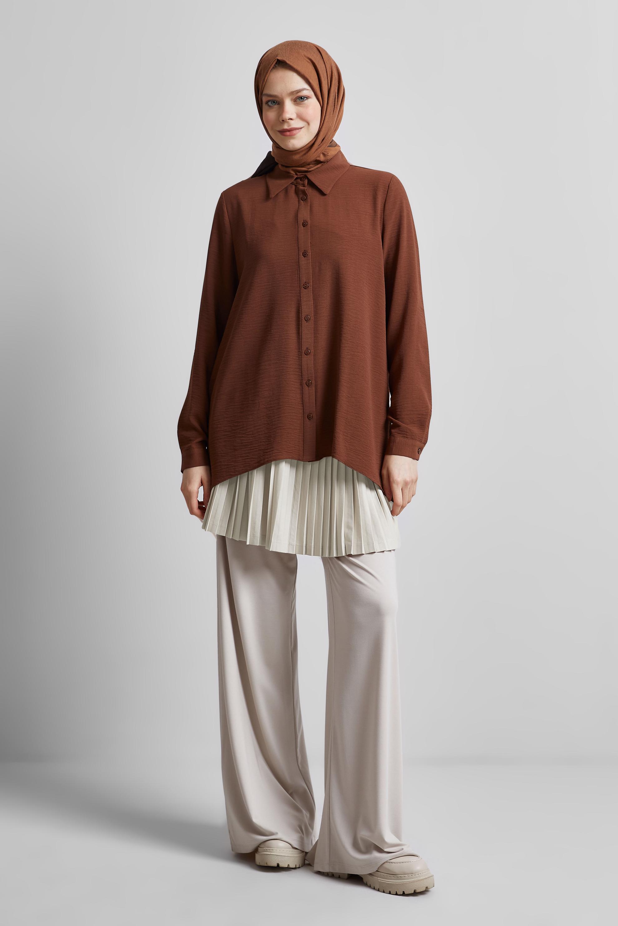 Tesettür giyim BEJ PİLİSELİ İÇ ETEK 60665