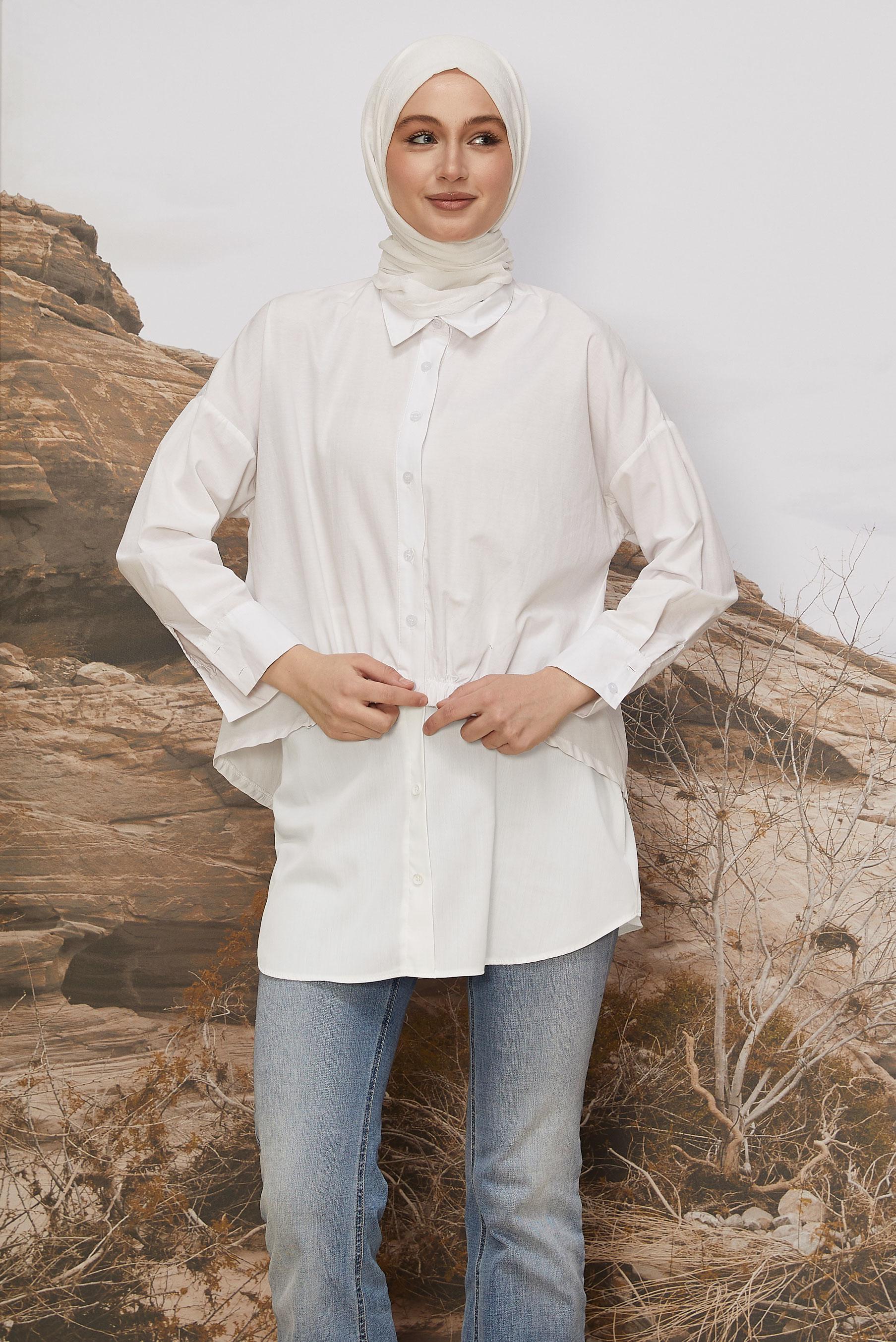 Tesettür giyim BEYAZ GÖMLEK ETEK İÇLİK 60666