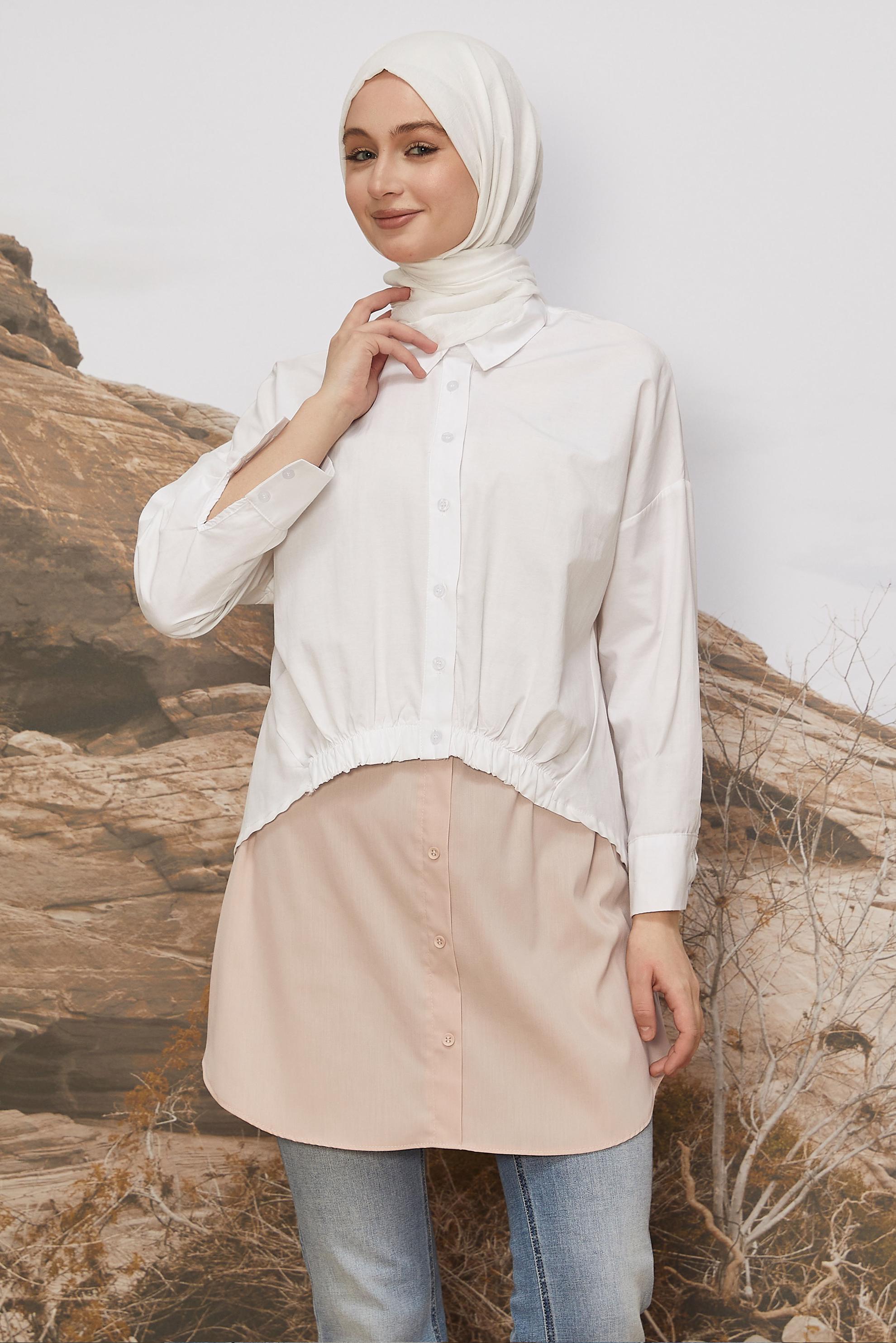 Tesettür giyim BEJ GÖMLEK ETEK İÇLİK 60666