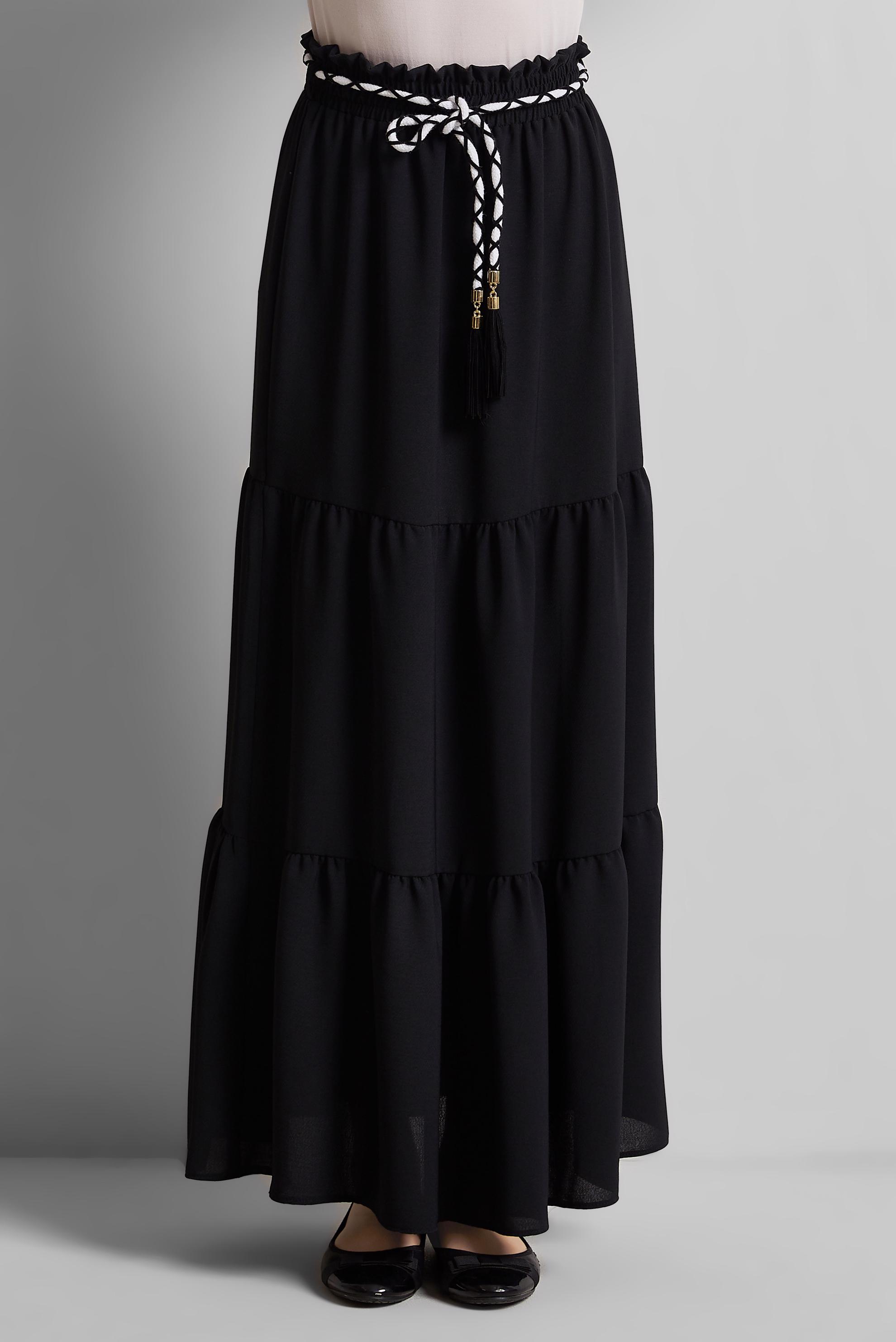 Tesettür giyim SİYAH BAĞCIKLI ETEK 60668