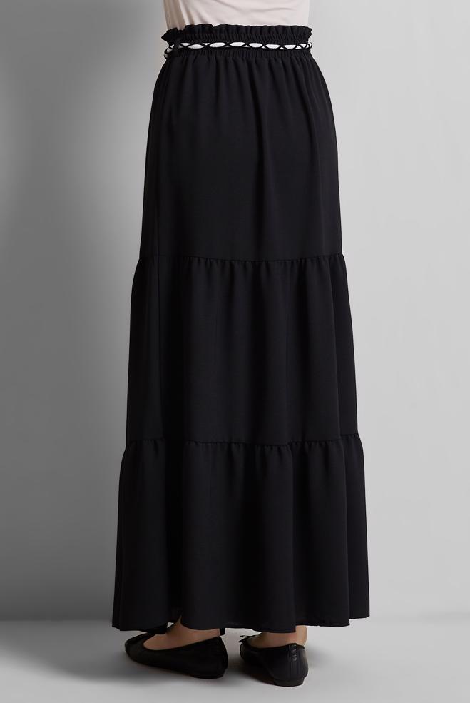 Hijab-Kleidung SCHWARZ GEBUNDENER TAILLENROCK 60668 - ALVİNA