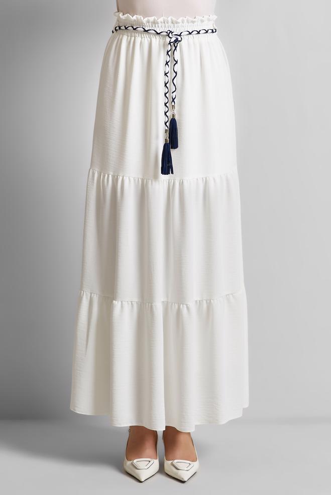 Hijab-Kleidung WEISS GEBUNDENER TAILLENROCK 60668 - ALVİNA