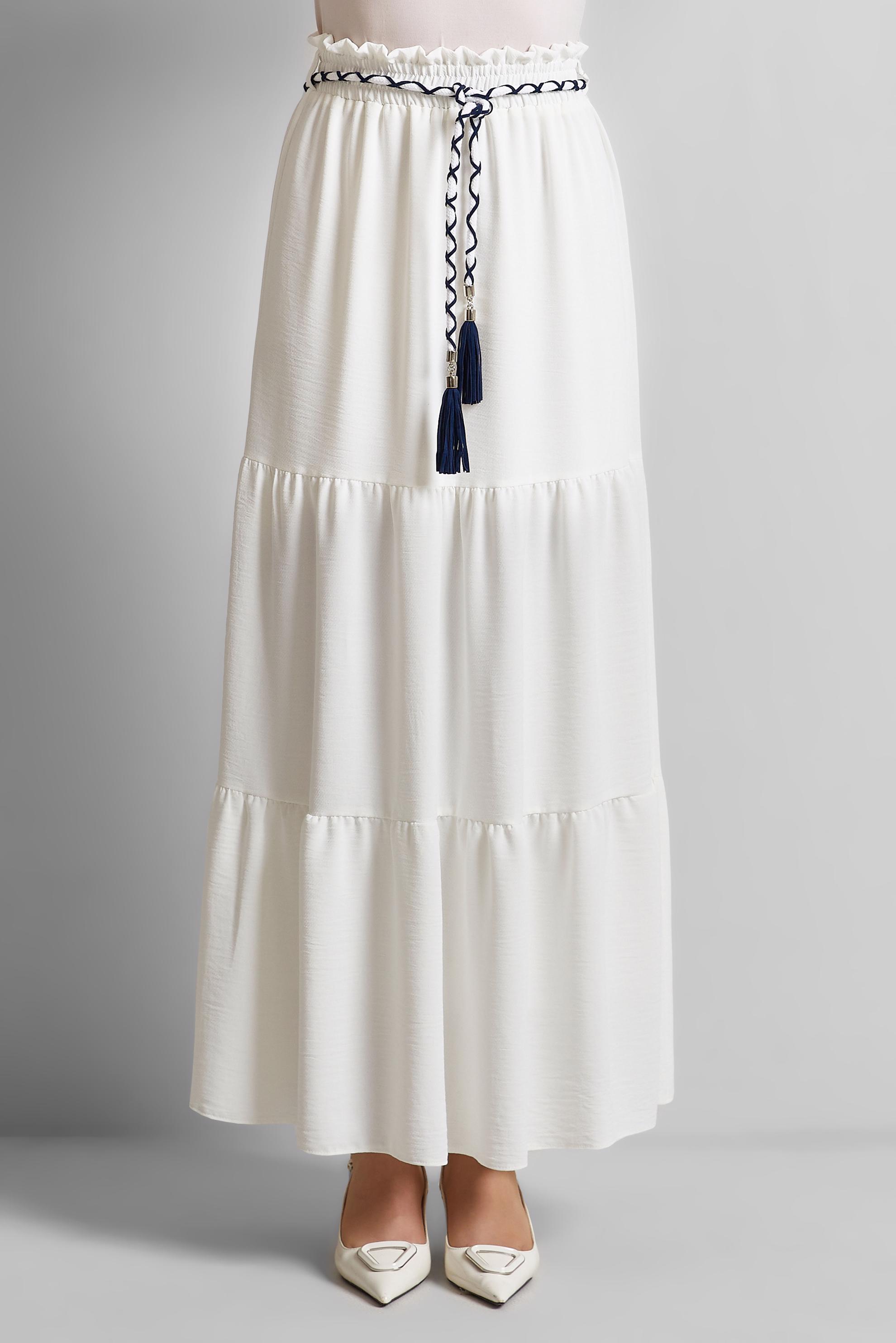 Tesettür giyim BEYAZ BAĞCIKLI ETEK 60668