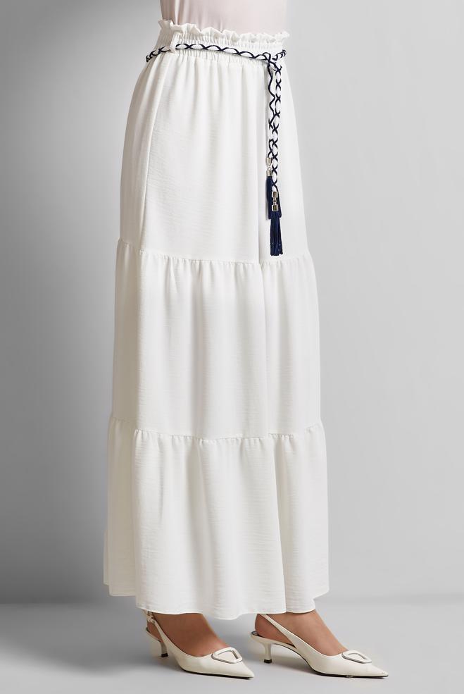 Hijab-Kleidung WEISS GEBUNDENER TAILLENROCK 60668 - ALVİNA