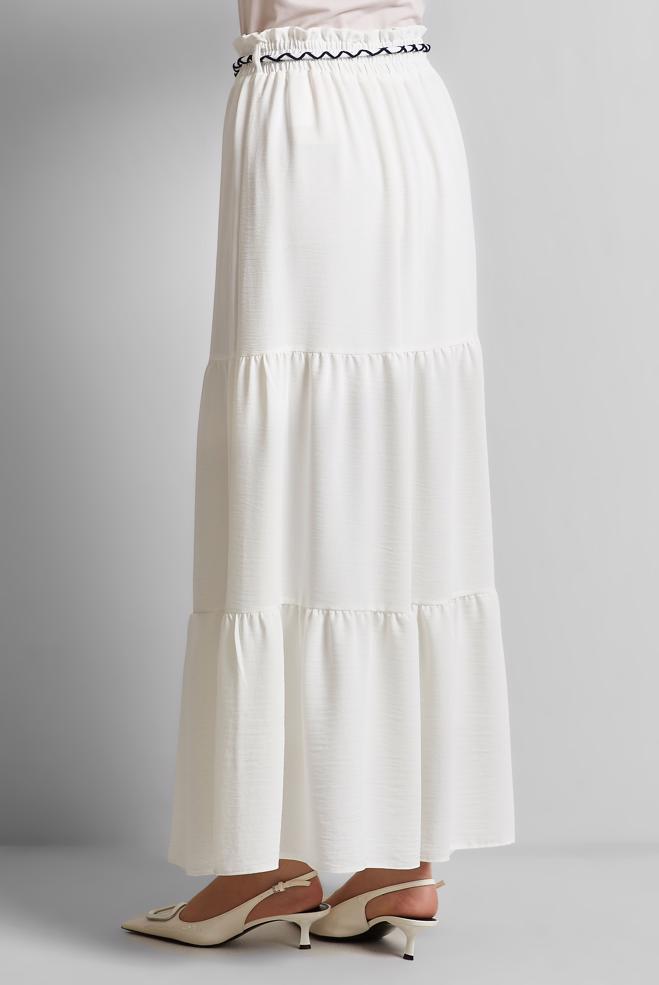 Hijab-Kleidung WEISS GEBUNDENER TAILLENROCK 60668 - ALVİNA