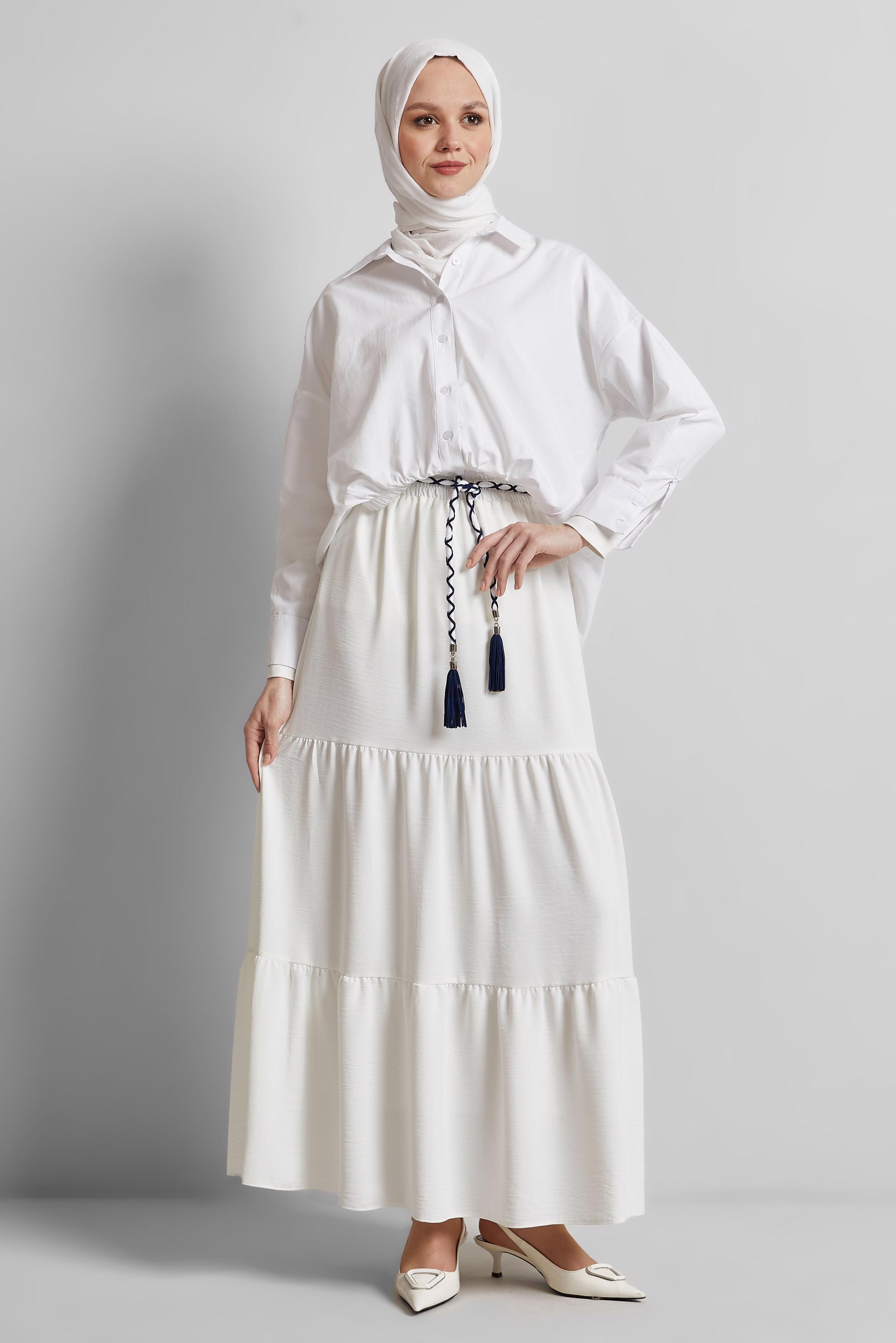 Tesettür giyim BEYAZ BAĞCIKLI ETEK 60668