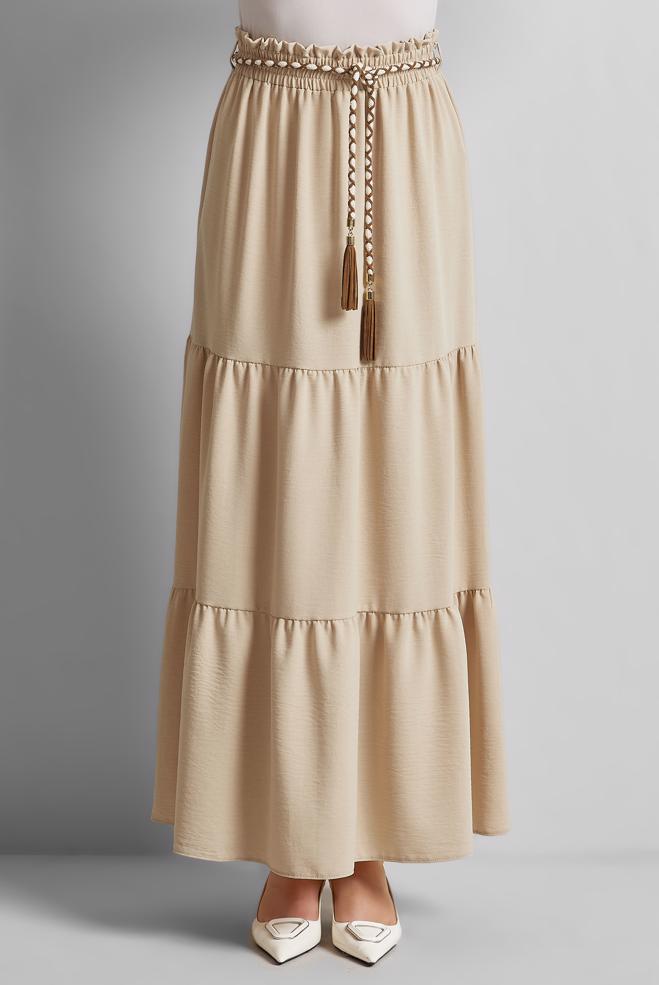 Hijab-Kleidung SAND GEBUNDENER TAILLENROCK 60668 - ALVİNA