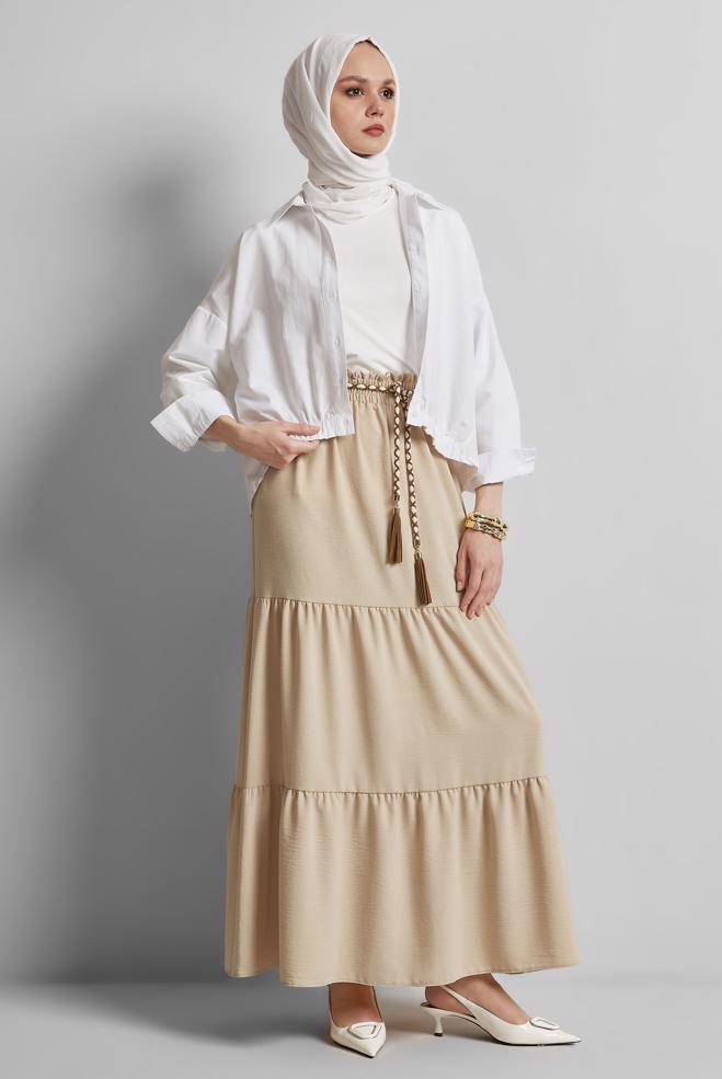 Hijab-Kleidung SAND GEBUNDENER TAILLENROCK 60668 - ALVİNA