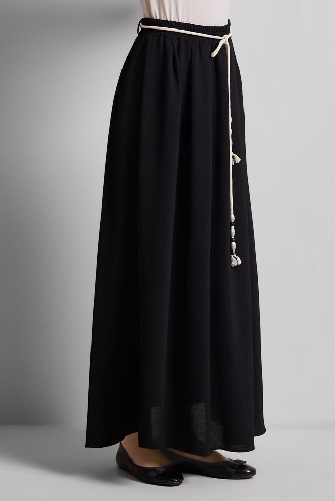 Hijab-Kleidung SCHWARZ GEBUNDENER TAILLENROCK 60669 - ALVİNA