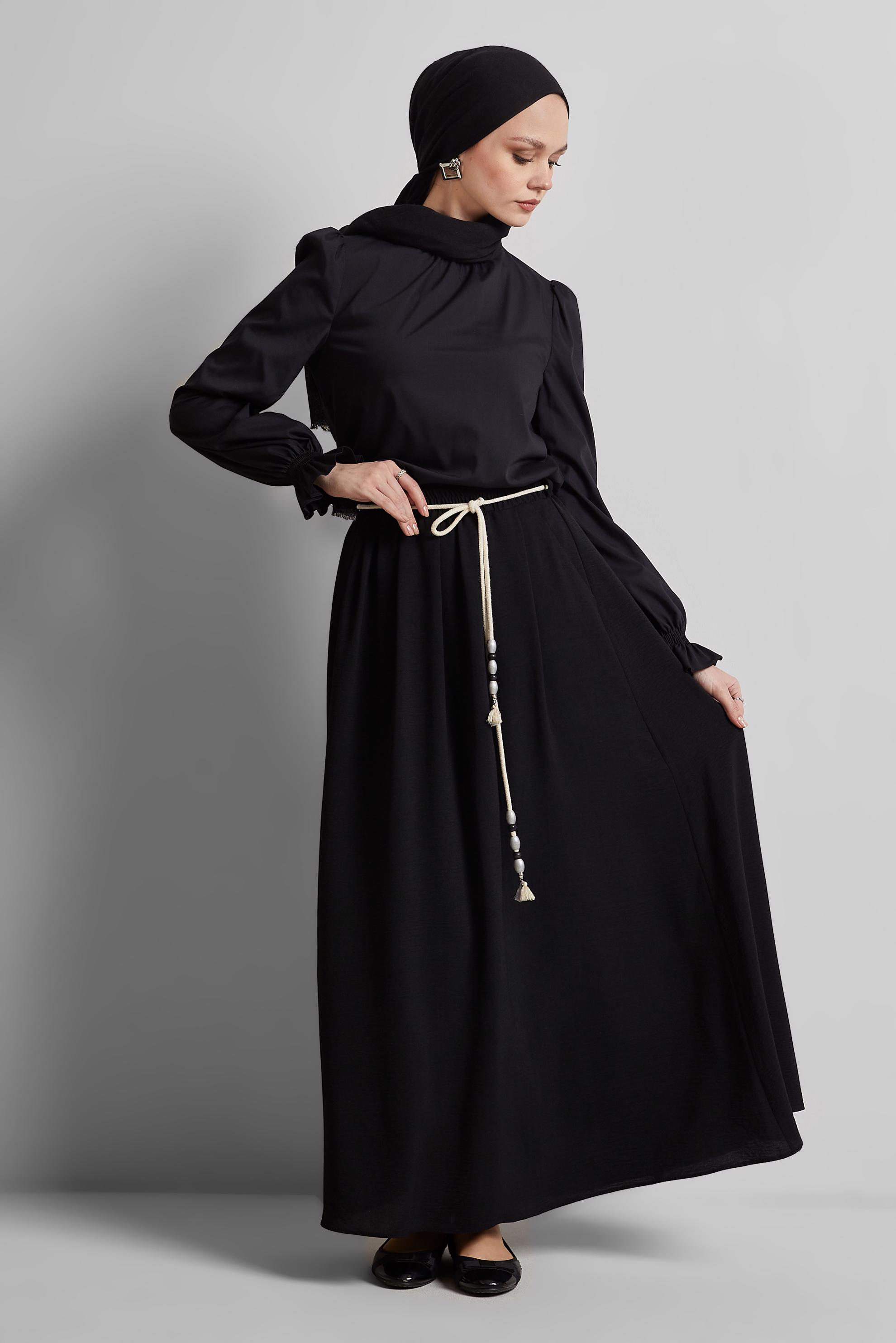 Vêtements hijab NOIR JUPE NOUÉE À LA TAILLE 60669
