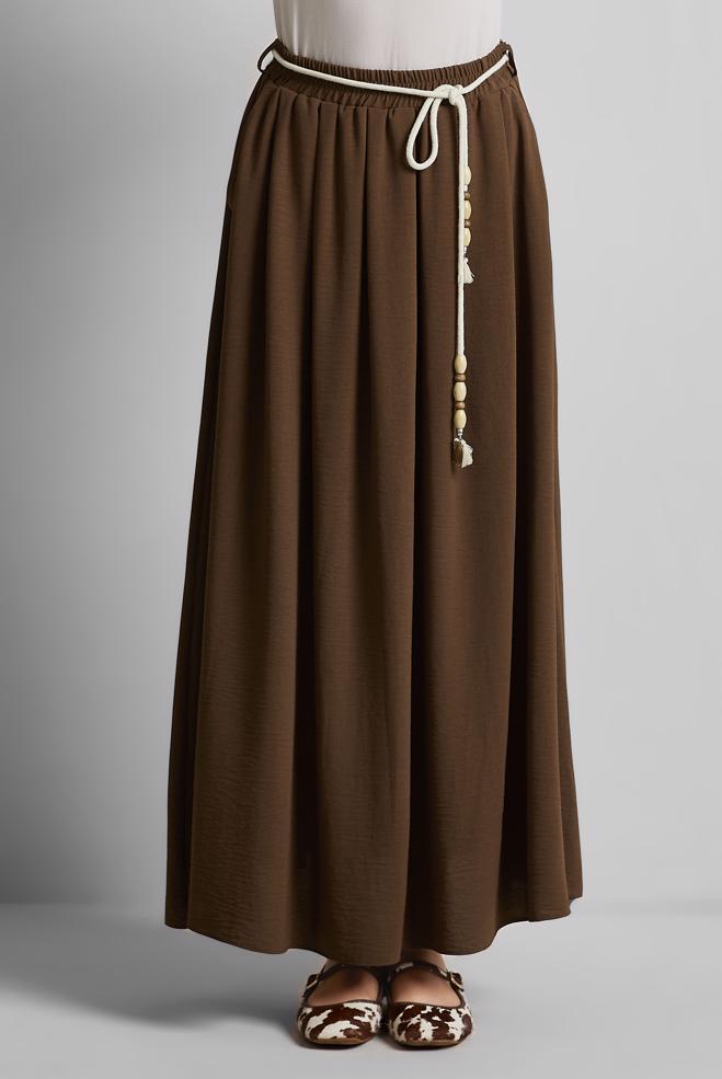 Hijab-Kleidung BRAUN GEBUNDENER TAILLENROCK 60669 - ALVİNA