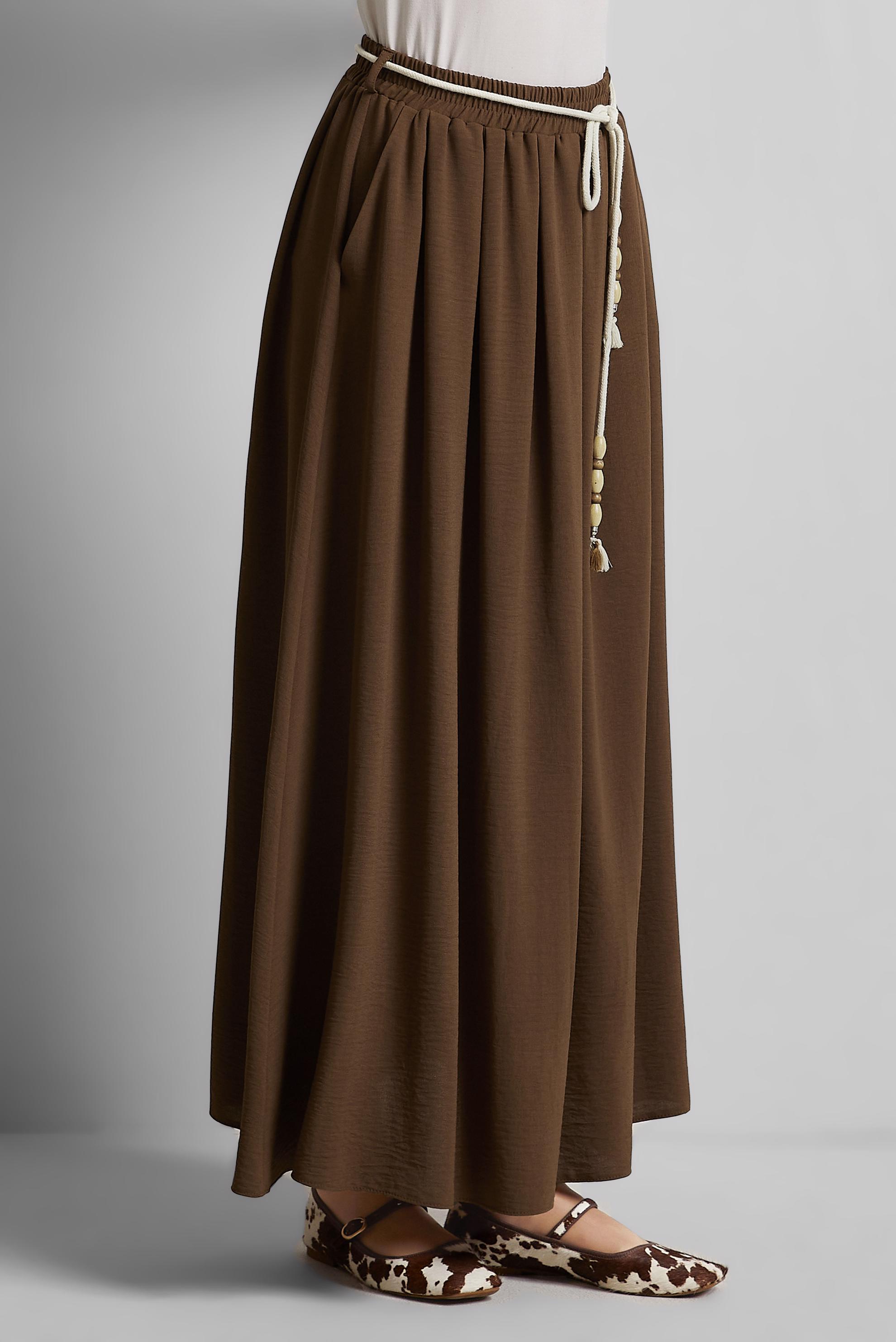 Tesettür giyim KAHVE BELİ BAĞCIKLI ETEK 60669