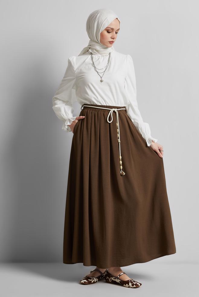 Hijab-Kleidung BRAUN GEBUNDENER TAILLENROCK 60669 - ALVİNA