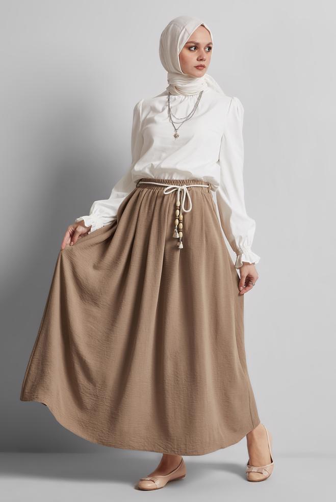 Hijab-Kleidung BRAUN GEBUNDENER TAILLENROCK 60669 - ALVİNA