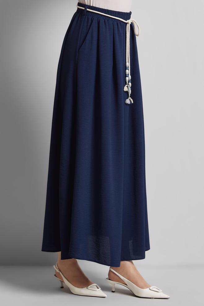 Hijab-Kleidung NAVY BLAU GEBUNDENER TAILLENROCK 60669 - ALVİNA