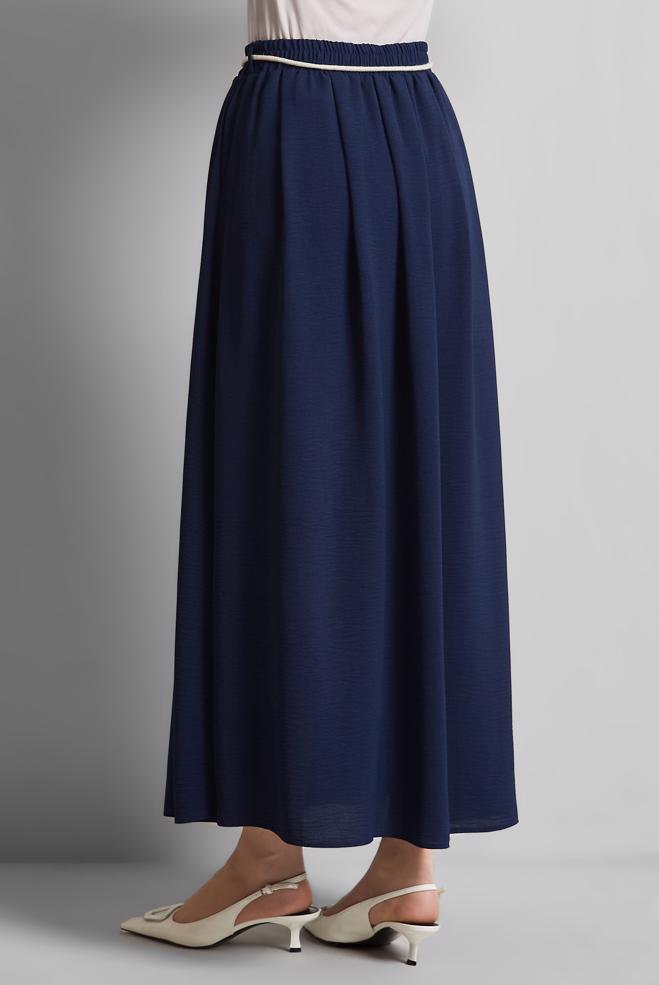 Hijab-Kleidung NAVY BLAU GEBUNDENER TAILLENROCK 60669 - ALVİNA