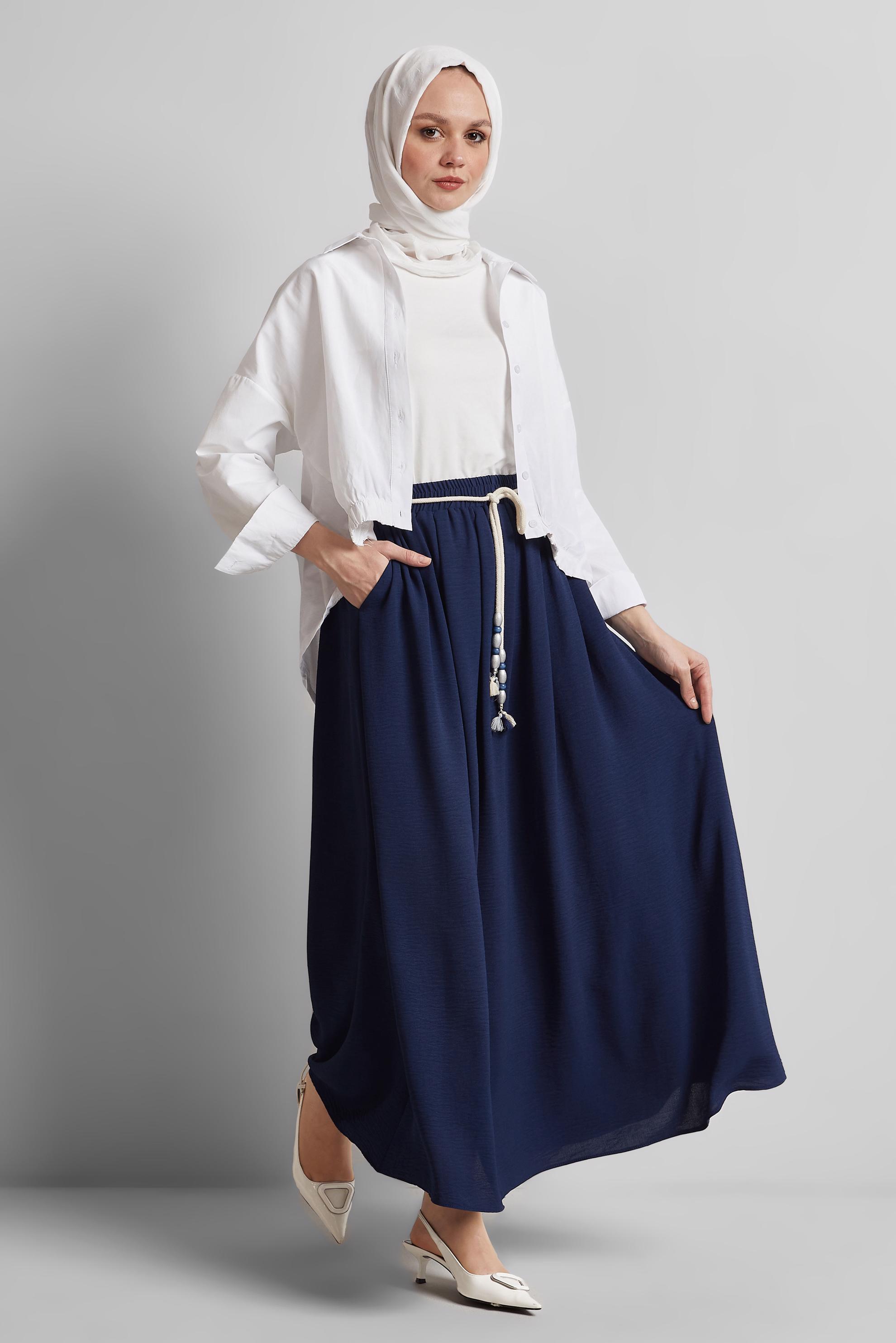 Vêtements hijab BLEU MARINE JUPE NOUÉE À LA TAILLE 60669