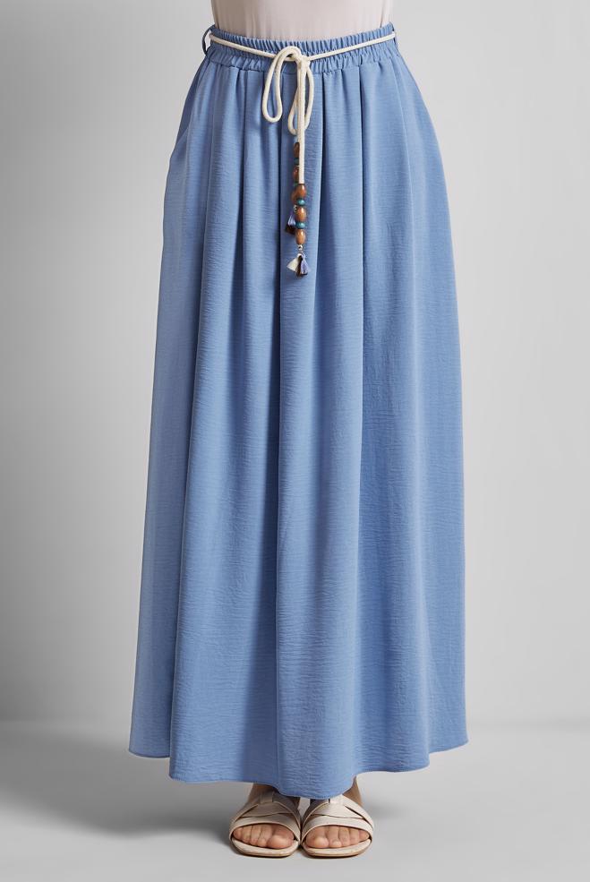 Hijab-Kleidung BLAU GEBUNDENER TAILLENROCK 60669 - ALVİNA