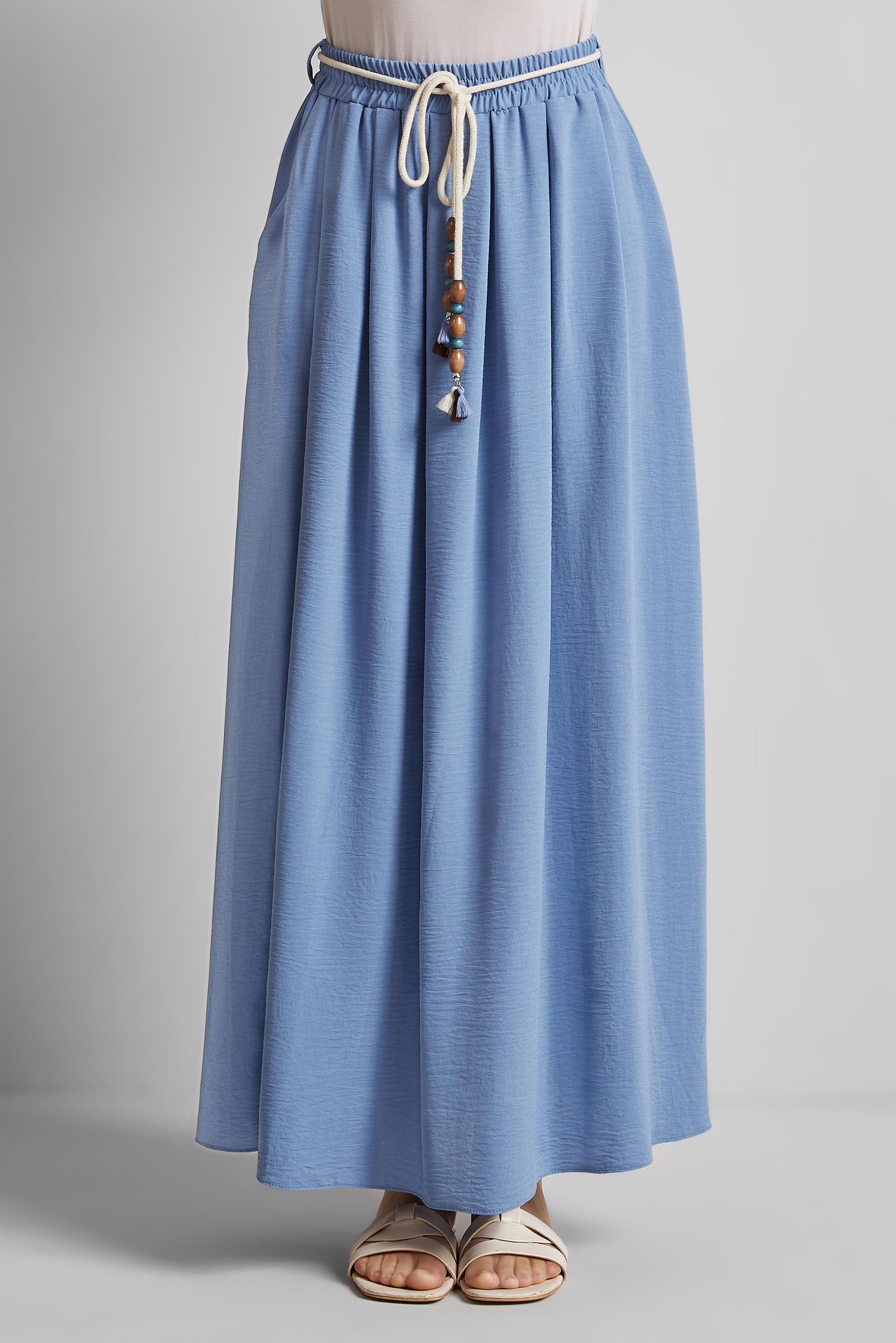 Tesettür giyim MAVİ BELİ BAĞCIKLI ETEK 60669