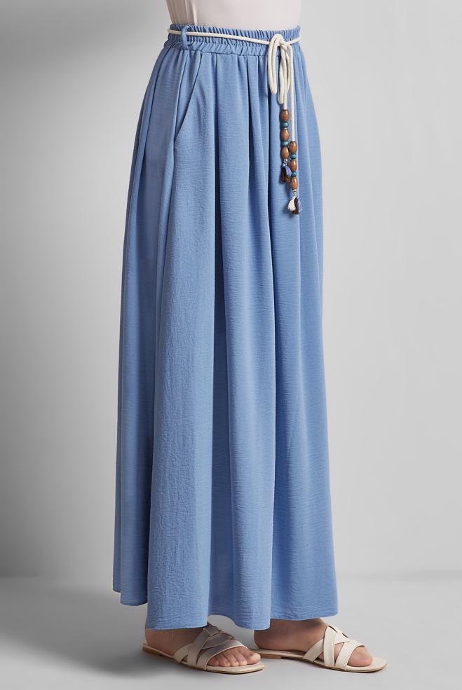Hijab-Kleidung BLAU GEBUNDENER TAILLENROCK 60669 - ALVİNA