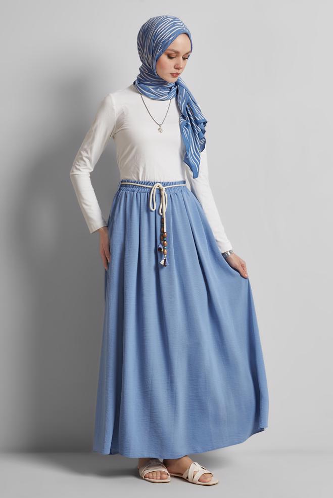 Hijab-Kleidung BLAU GEBUNDENER TAILLENROCK 60669 - ALVİNA
