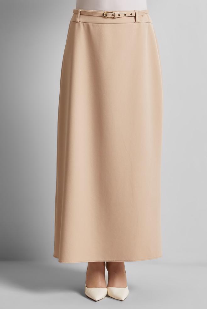 Hijab-Kleidung BEIGE ROCK MIT GÜRTEL 60670 - ALVİNA