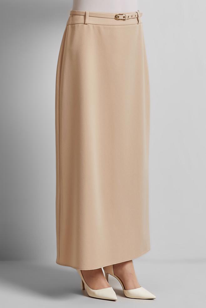 Hijab-Kleidung BEIGE ROCK MIT GÜRTEL 60670 - ALVİNA