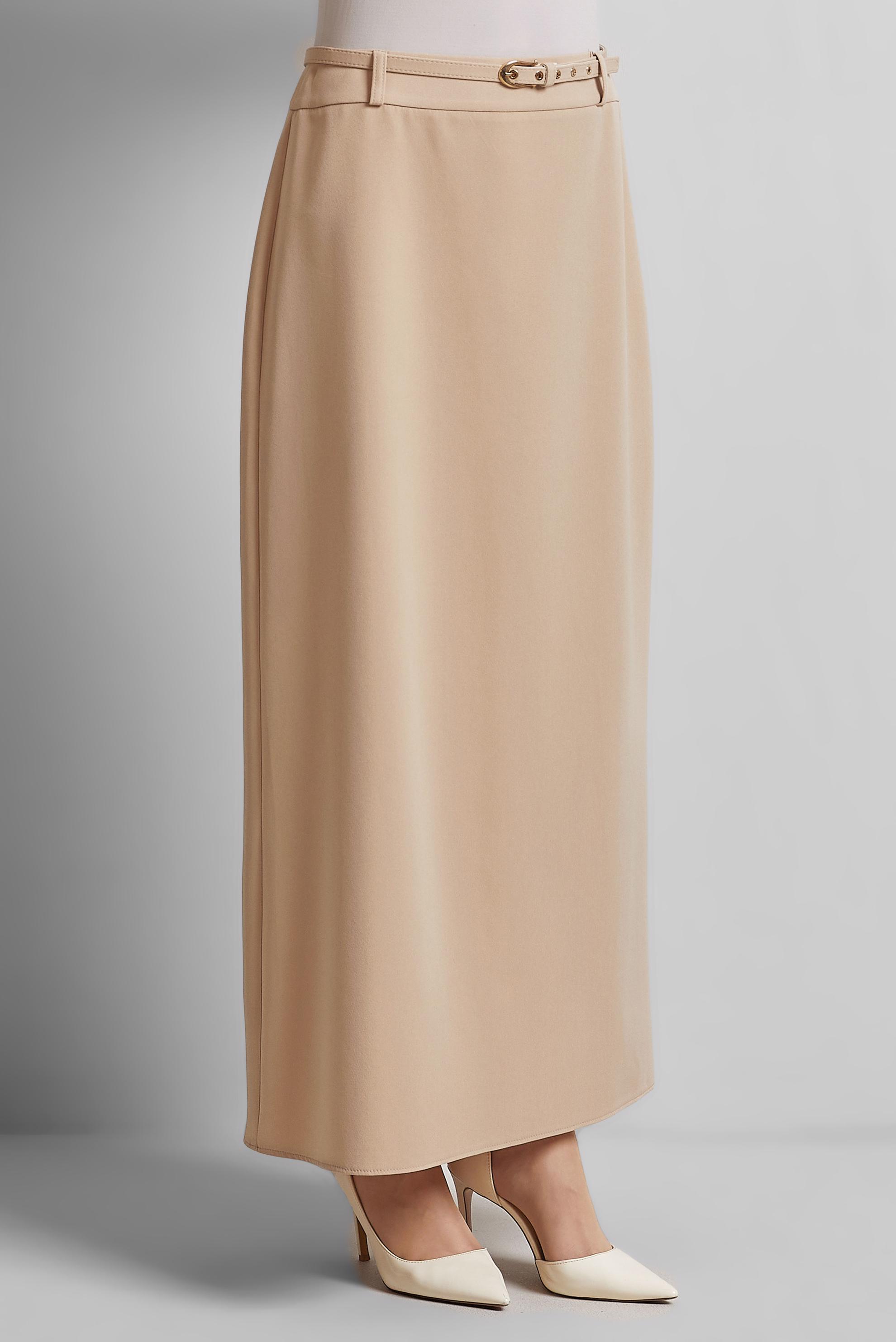 Tesettür giyim BEJ KEMERLİ ETEK 60670