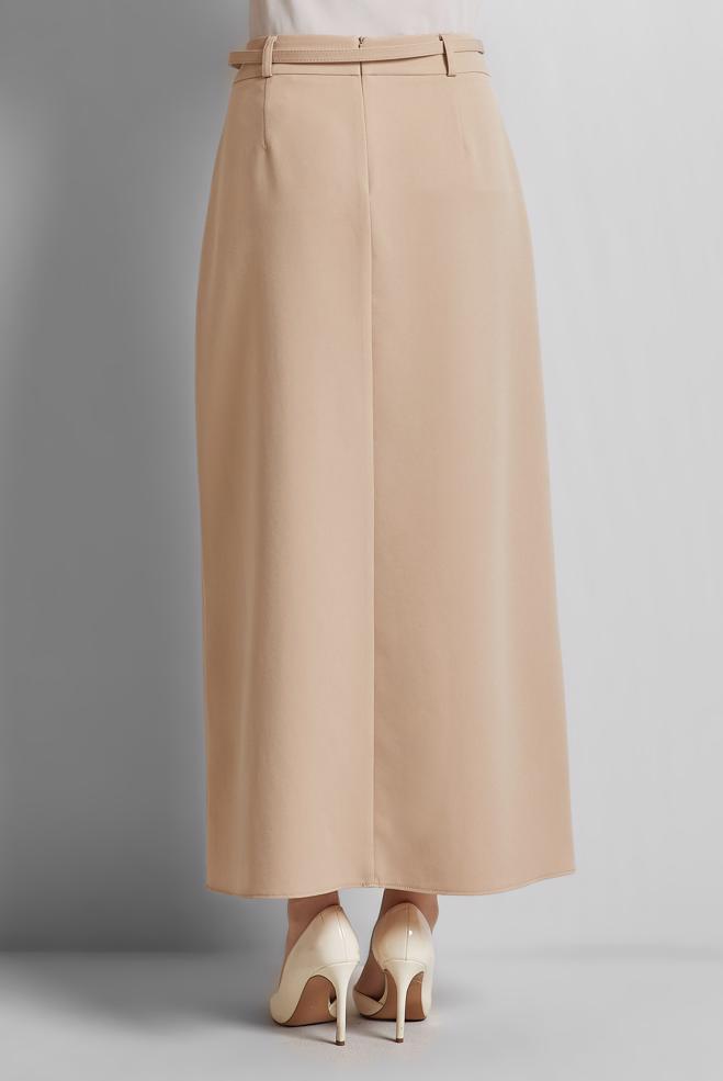 Hijab-Kleidung BEIGE ROCK MIT GÜRTEL 60670 - ALVİNA