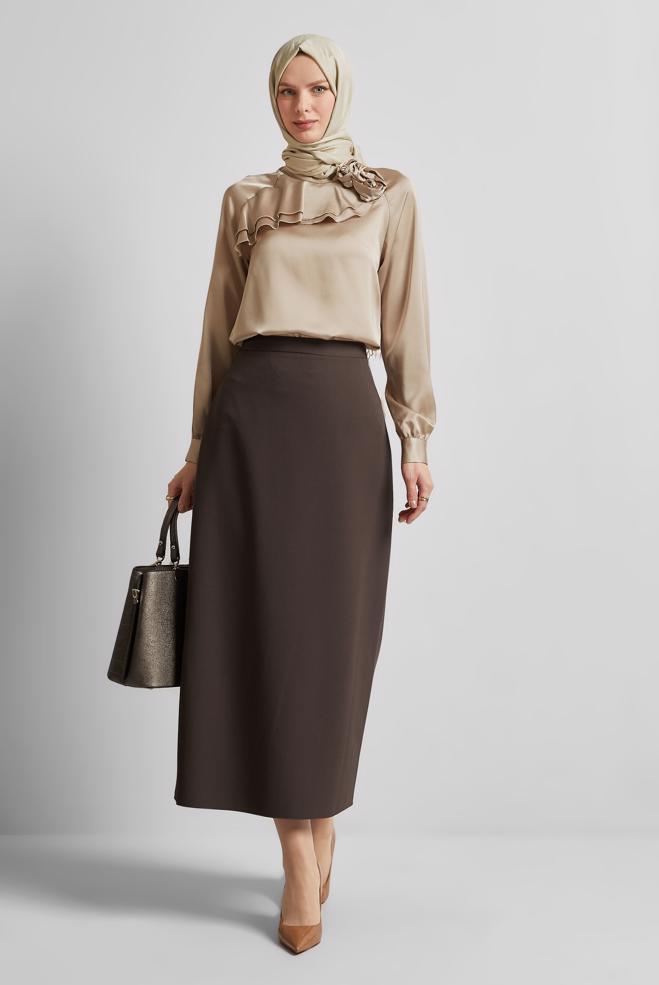Hijab-Kleidung BRAUN GERADER ROCK 60671 - ALVİNA