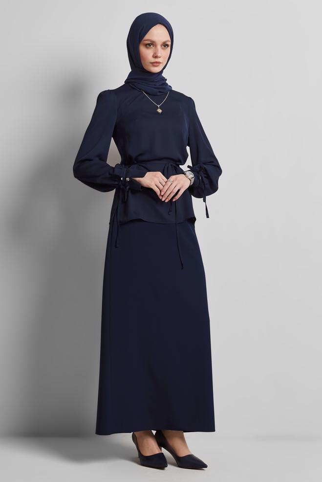 Hijab-Kleidung NAVY BLAU GERADER ROCK 60671 - ALVİNA