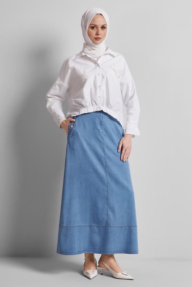Hijab clothing BLUE BELTED DENIM SKIRT 60672 - ALVİNA