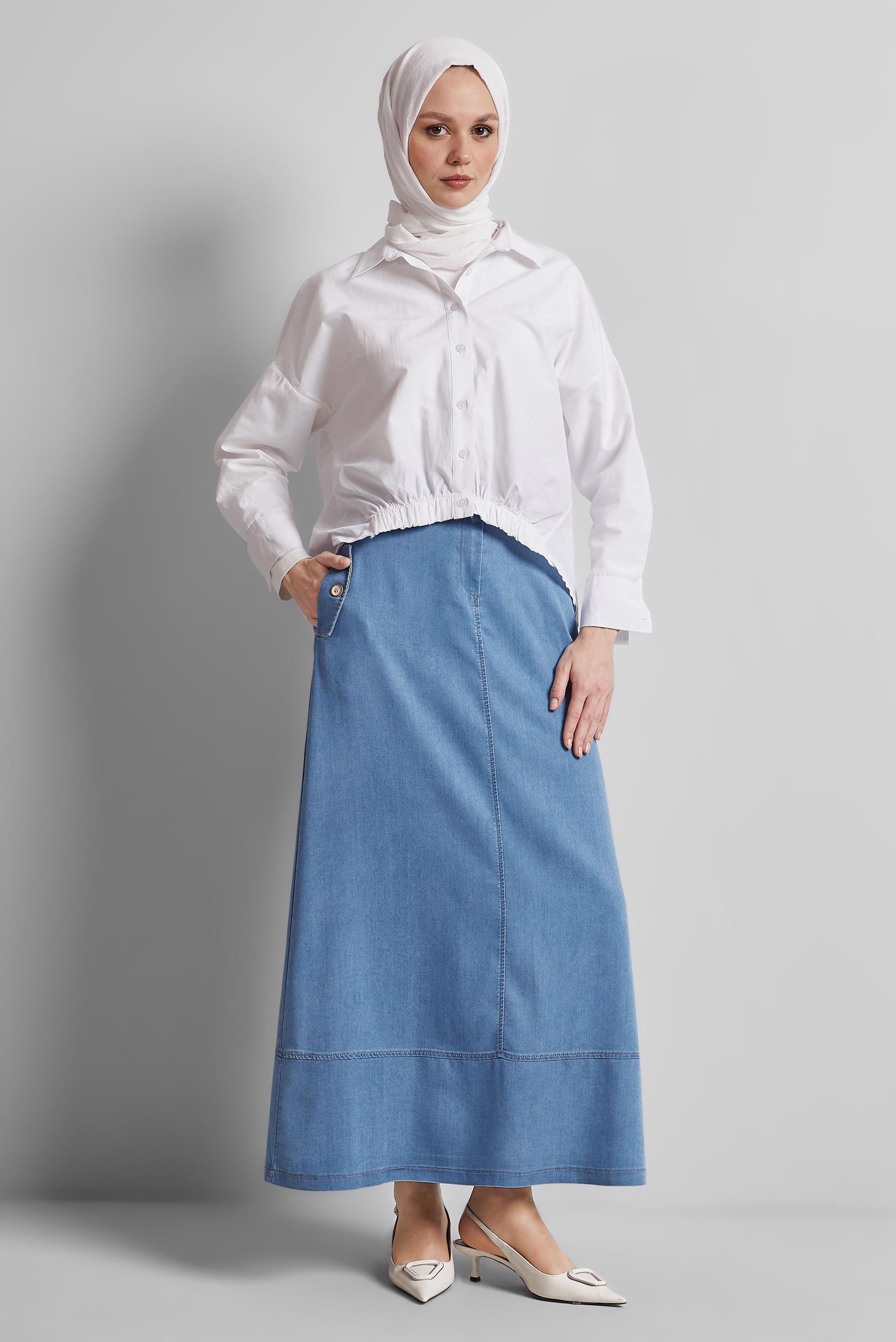 Vêtements hijab BLEU JUPE EN JEAN CEINTURÉE 60672