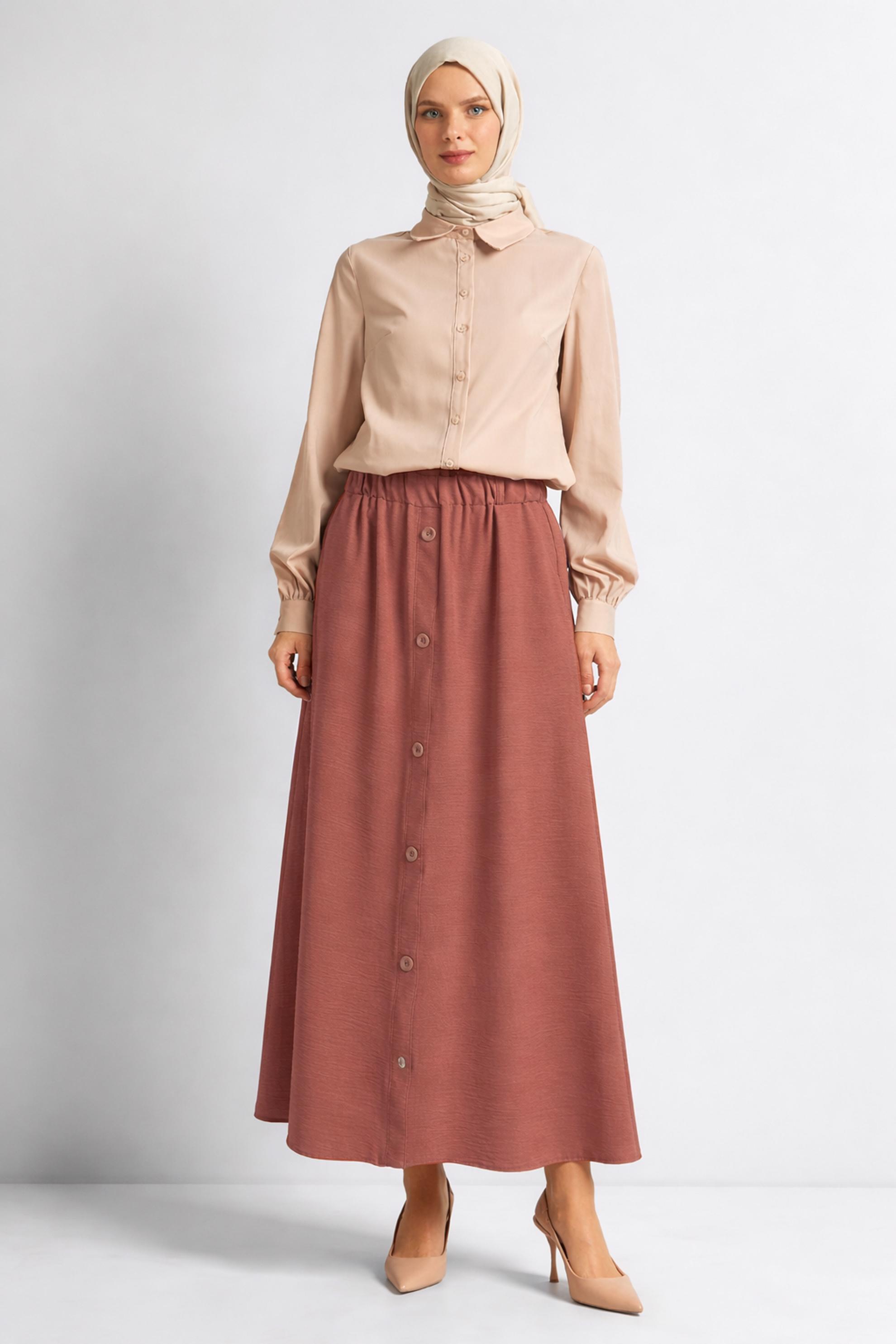 Hijab clothing ORANGE BUTTON DETAILED SKIRT 60676