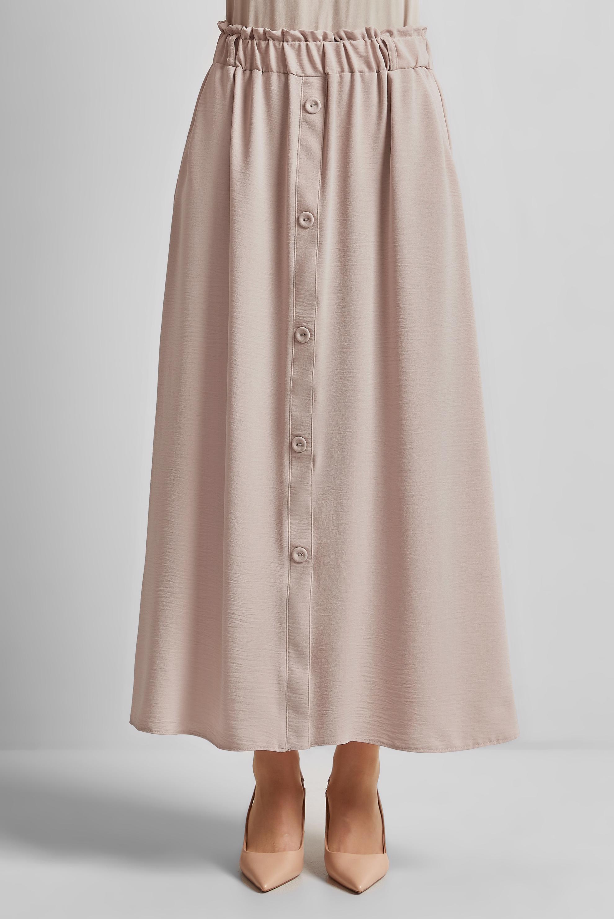 Tesettür giyim BEJ DÜĞME DETAYLI ETEK 60676